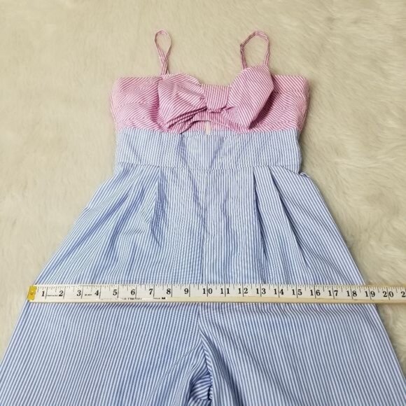 Romeo + Juliet Couture Woven Pinstripe Bow Bust Jumpsuit Small - Picture 8 of 11